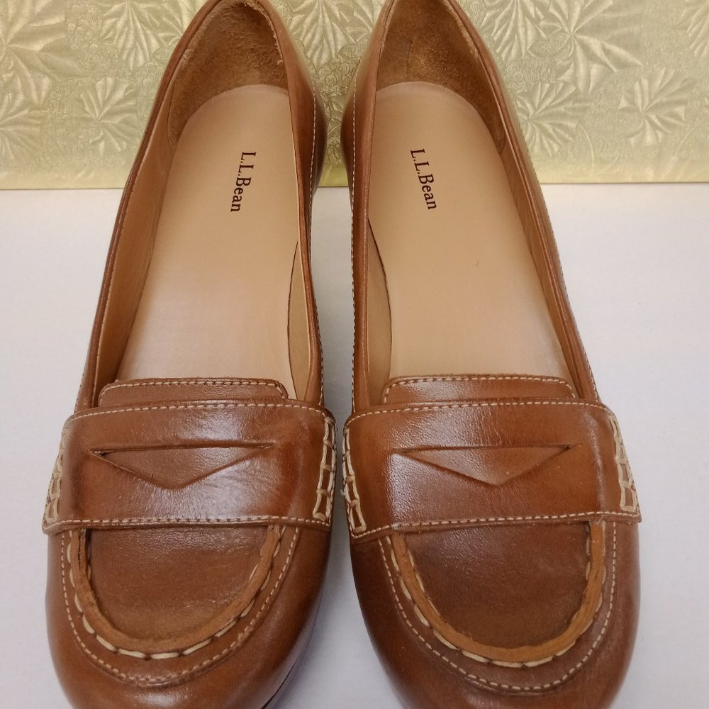 LLBean women's penny loafer wedge shoes.